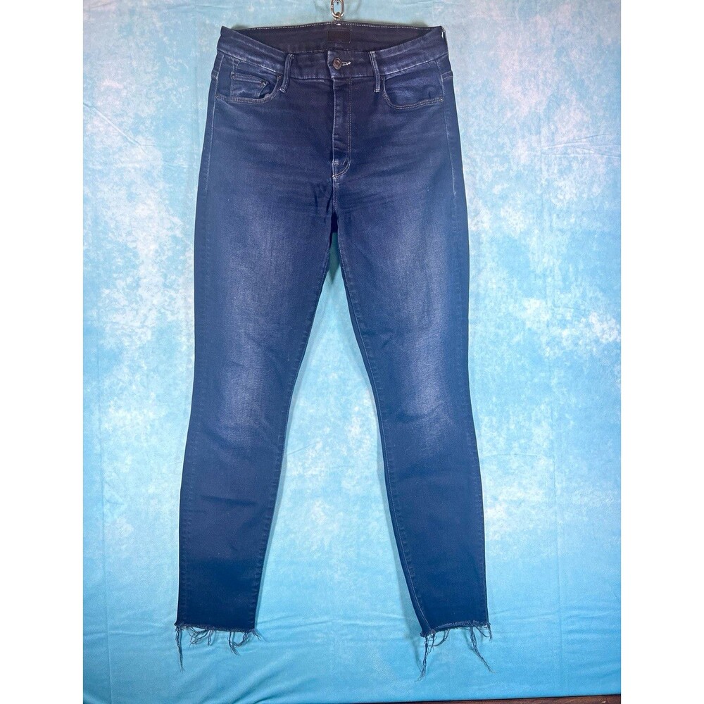 MOTHER High-Rise Skinny Ankle Fray Jeans Black Dark Wash Size 29